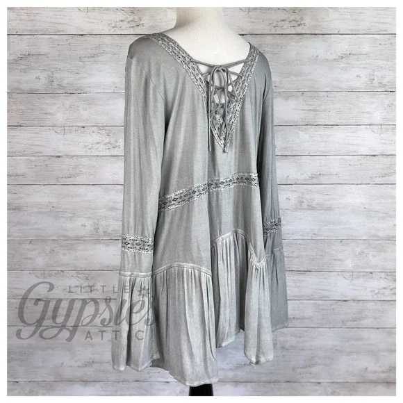 POL Stone Grey Tie it Up Bohemian Tunic - Picture 4 of 12